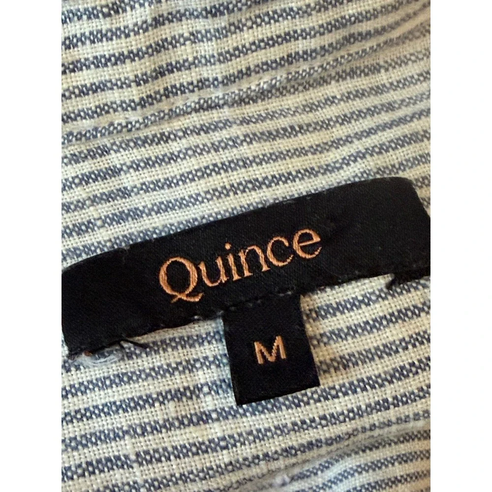 Quince 100% European Linen Pinstripe Button Front Shirt Blue White Womens M $80 - Picture 8 of 10